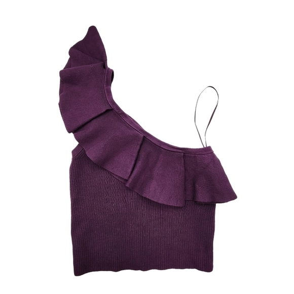 Express Women's Body Contour Ruffle One Shoulder Cropped Sweater Tank - S - Picture 3 of 6